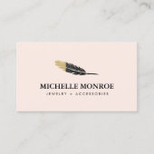 Trendy Gold Dipped Boho Feather Designer Pink Visitenkarte (Vorderseite)