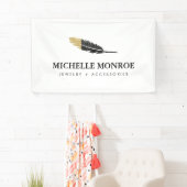 Trendy Gold Dipped Boho Feather Designer White Banner (Insitu)