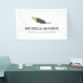 Trendy Gold Dipped Boho Feather Designer White Banner (Messeveranstaltung)