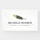 Trendy Gold Dipped Boho Feather Designer White Banner (Horizontal)
