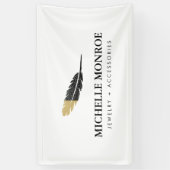 Trendy Gold Dipped Boho Feather Designer White Banner (Vertikal)