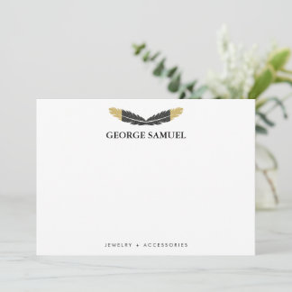 Trendy Gold Dipped Boho Feather Designer White Mitteilungskarte