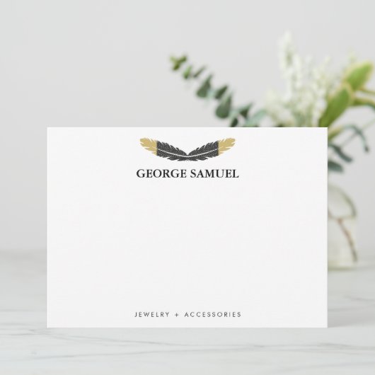 Trendy Gold Dipped Boho Feather Designer White Mitteilungskarte (Stehend Vorderseite)
