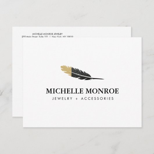 Trendy Gold Dipped Boho Feather Designer White Postkarte (Vorne/Hinten)
