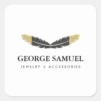 Trendy Gold Dipped Boho Feather Designer White Quadratischer Aufkleber