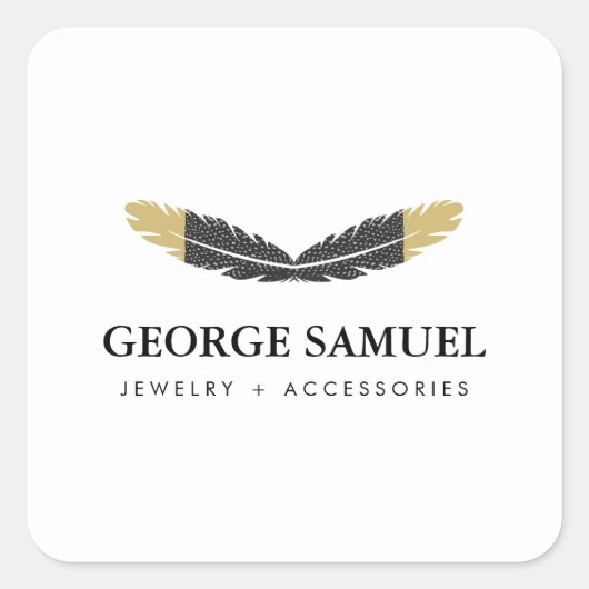 Trendy Gold Dipped Boho Feather Designer White Quadratischer Aufkleber (Vorderseite)