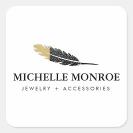 Trendy Gold Dipped Boho Feather Designer White Quadratischer Aufkleber