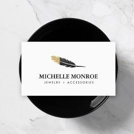 Trendy Gold Dipped Boho Feather Designer White Visitenkarte