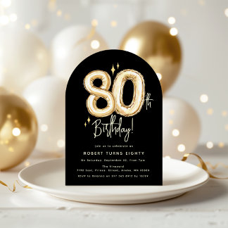 Trendy Gold Eighty Balloons 80th Birthday Party Einladung