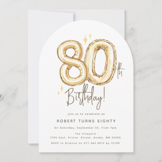Trendy Gold Eighty Balloons 80th Birthday Party Einladung (Vorderseite)