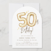 Trendy Gold Fifty Balloons 50th Birthday Party Einladung (Vorderseite)