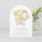 Trendy Gold Fifty Balloons 50th Birthday Party Einladung (Stehend Vorderseite)