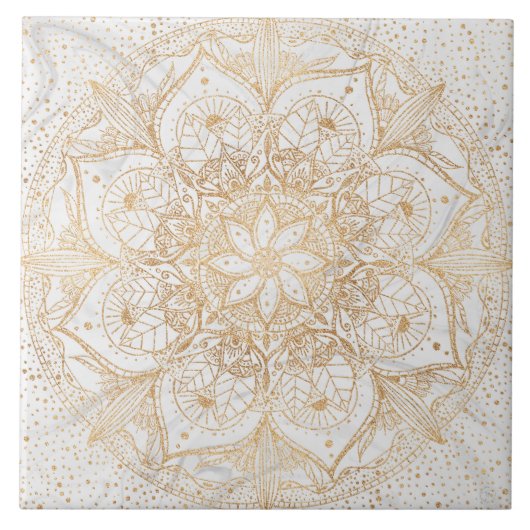 Trendy Gold Floral Mandala Marmordesign Fliese (Vorderseite)