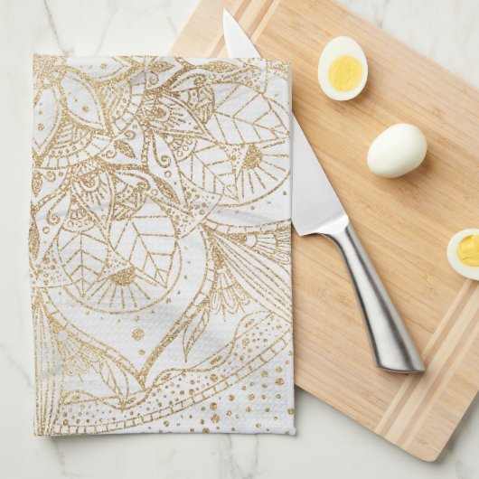 Trendy Gold Floral Mandala Marmordesign Geschirrtuch (Viertel Falte)