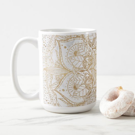 Trendy Gold Floral Mandala Marmordesign Kaffeetasse (Mit Donut)