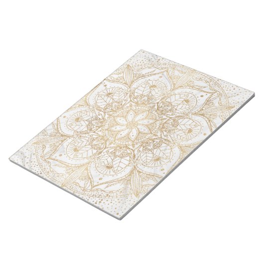 Trendy Gold Floral Mandala Marmordesign Notizblock (angewinkelt)