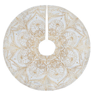 Trendy Gold Floral Mandala Marmordesign Polyester Weihnachtsbaumdecke