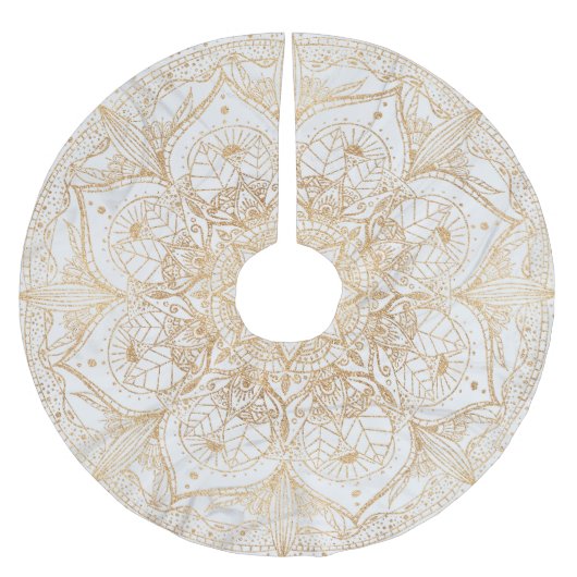 Trendy Gold Floral Mandala Marmordesign Polyester Weihnachtsbaumdecke (Vorderseite)