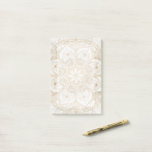 Trendy Gold Floral Mandala Marmordesign Post-it Klebezettel (Auf Schreibtisch)