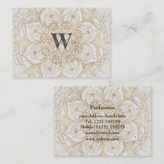 Trendy Gold Floral Mandala Marmordesign Visitenkarte (Vorne/Hinten)