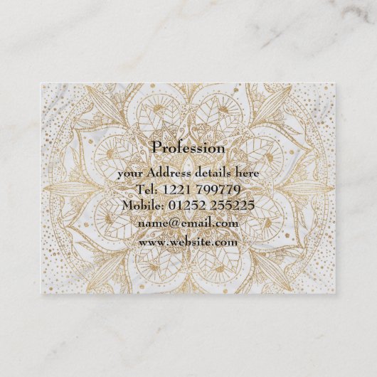 Trendy Gold Floral Mandala Marmordesign Visitenkarte (Rückseite)