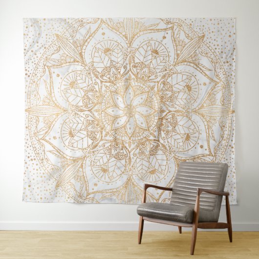 Trendy Gold Floral Mandala Marmordesign Wandteppich (Beispiel (Horizontal))