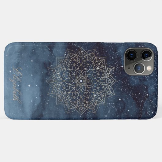 Trendy Gold Floral Mandala Navy Blue Case-Mate iPhone Hülle (Rückseite (Horizontal))