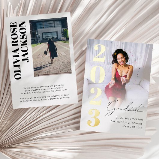 Trendy Gold Foil Foto Abschluss Ankündigung