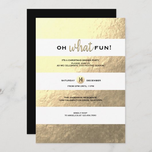 Trendy Gold Foil Strip Christmas Party Einladung (Vorne/Hinten)