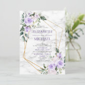 Trendy Gold Geometric Lilac Floral Marbella Spring Einladung (Stehend Vorderseite)