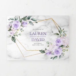 Trendy Gold Geometric Lilac Floral Marble Dreifach Gefaltete Einladung