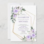 Trendy Gold Geometric Lilac Floral Spring Invitati Einladung (Vorderseite)