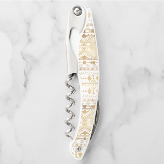 Trendy Gold Geometric Tribal Aztec Muster Kellnermesser (Vorderseite)