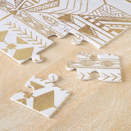 Trendy Gold Geometric Tribal Aztec Muster Puzzle (Seite)