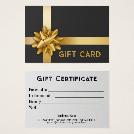 Trendy Gold Gift Bow Satin Ribbon Black Gift Card (Vorne & Hinten)