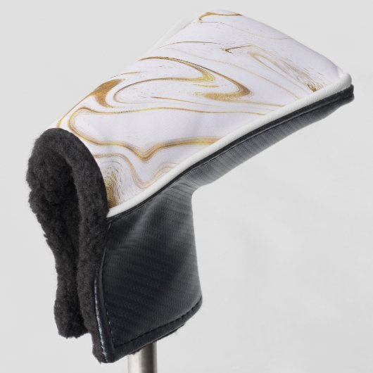 Trendy Gold Glitter and White Marble Golf Headcover (3/4 Vorderseite)
