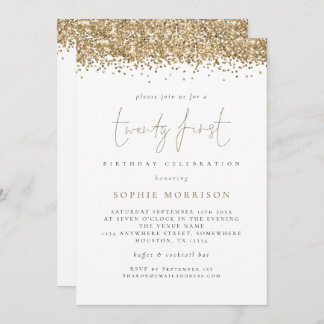 Trendy Gold Glitzer 21. Geburtstag Party Einladung