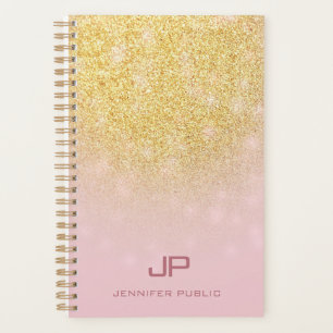 Trendy Gold Glitzer Elegante Moderne Monogram Name Planer