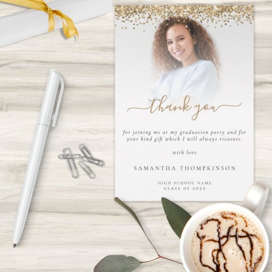 Trendy Gold Glitzer Foto Abschluss Dankeskarte
