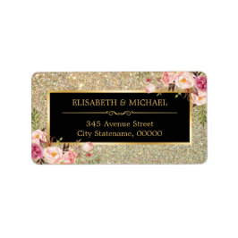 Trendy Gold Glitzer Glitzern Girly Floral Adressaufkleber