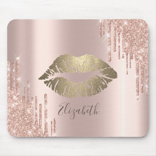 Trendy Gold Glitzer Lips Rose Gold Glitzer Tropfen Mousepad (Vorne)