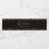 Trendy Gold Glitzer Name Datum Quinceañera Black Wasserflaschenetikett (Einzelnes Label)