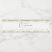 Trendy Gold Glitzer Name Datum Quinceañera Party Wasserflaschenetikett (Einzelnes Label)