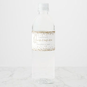 Trendy Gold Glitzer Name Datum Quinceañera Party Wasserflaschenetikett