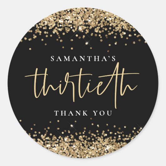 Trendy Gold Glitzer Name Dreißig Vielen Dank, dass Runder Aufkleber (Vorderseite)