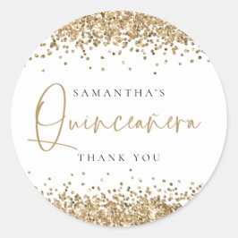 Trendy Gold Glitzer Name Quinceañera Vielen Dank Runder Aufkleber