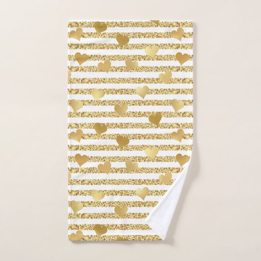 Trendy Gold Glitzer Romantic Hearly Girly Pattern Badhandtuch Set (Handtuch)