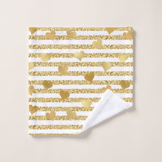 Trendy Gold Glitzer Romantic Hearly Girly Pattern Badhandtuch Set (Waschlappen)
