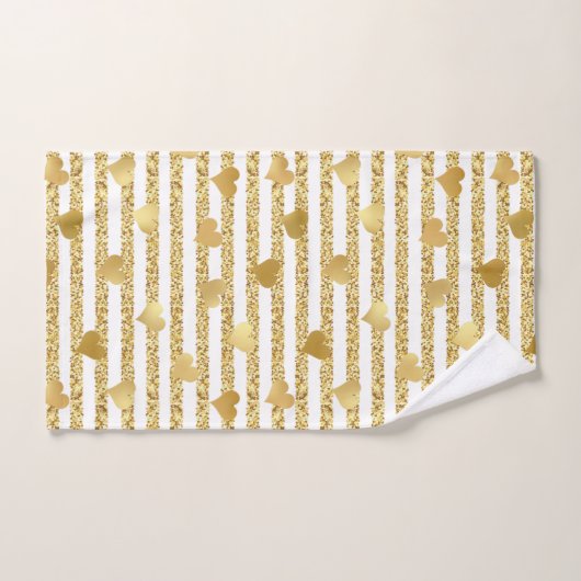 Trendy Gold Glitzer Romantic Hearly Girly Pattern Badhandtuch Set (Handtuch)