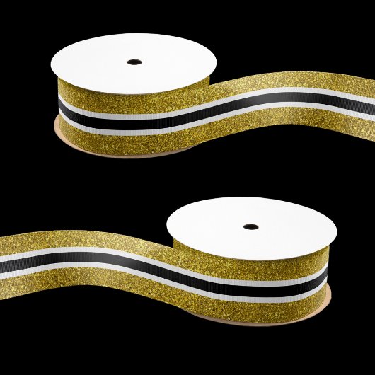 Trendy Gold Glitzer Schwarz und Weiß gestreift Ripsband